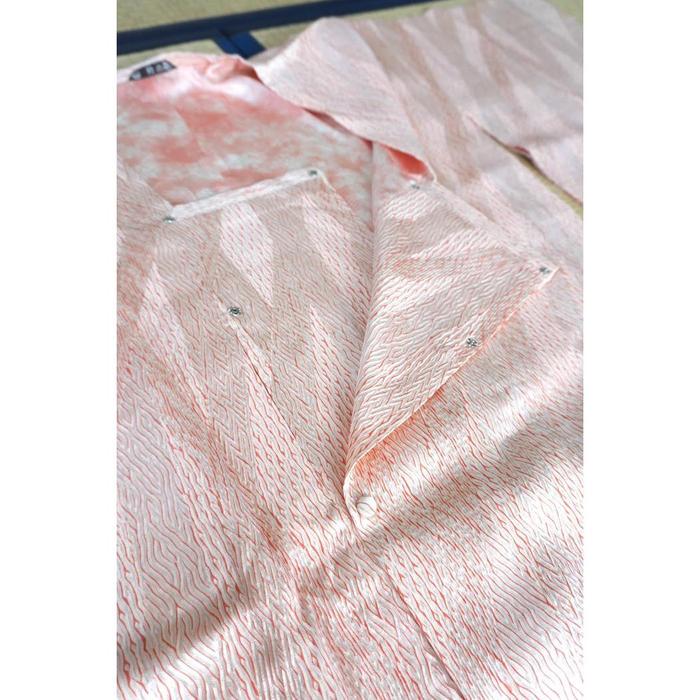 Vintage Japanese Ame Coat Haori with Matching Shawl – Pink Shibori Style Pattern