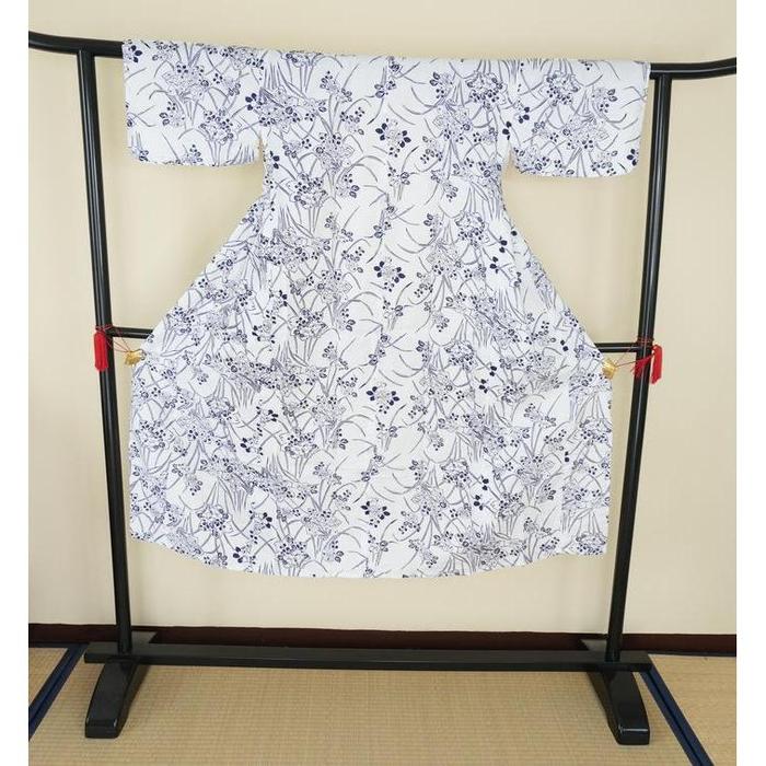 Vintage Women’s Nemaki – Blue Floral Pattern Robe with Belt
