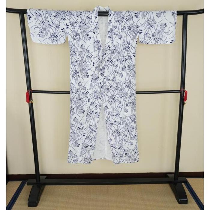 Vintage Women’s Nemaki – Blue Floral Pattern Robe with Belt