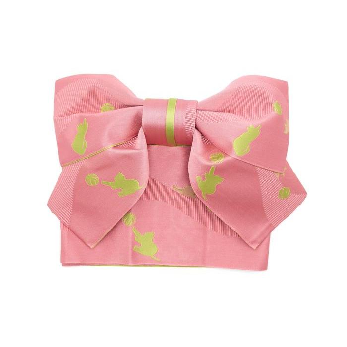 Vintage Japanese Obi Belt with Cat Pattern – Pink Yukata Kimono Bow Belt