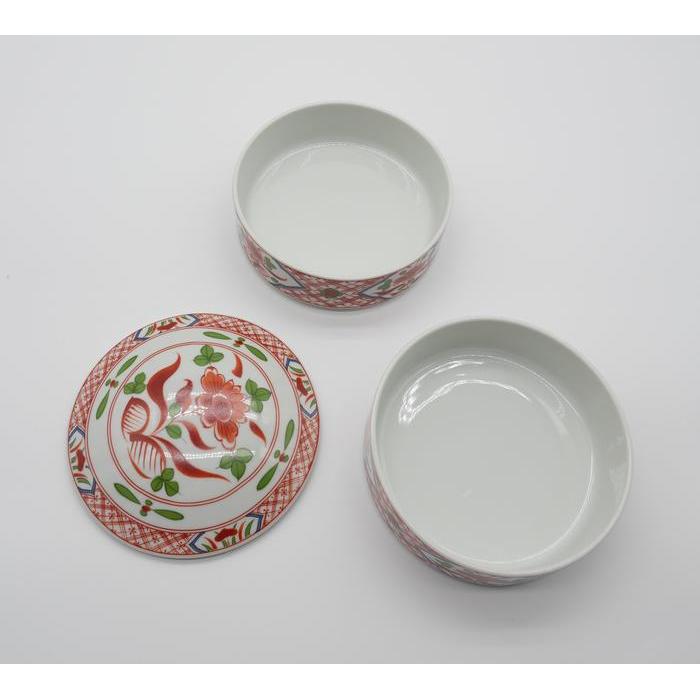 Vintage Japanese Arita-yaki / Double Tier Porcelain Bowl with Lid – Red Floral Akae Pattern