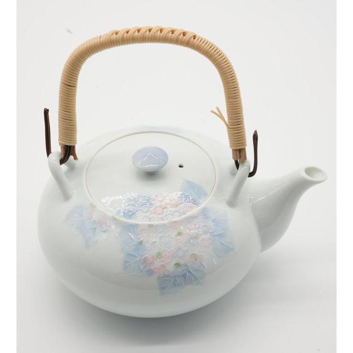 VINTAGE - Japanese Arita Ware Celadon-Style Porcelain Teapot with Raised Hydrangea Design