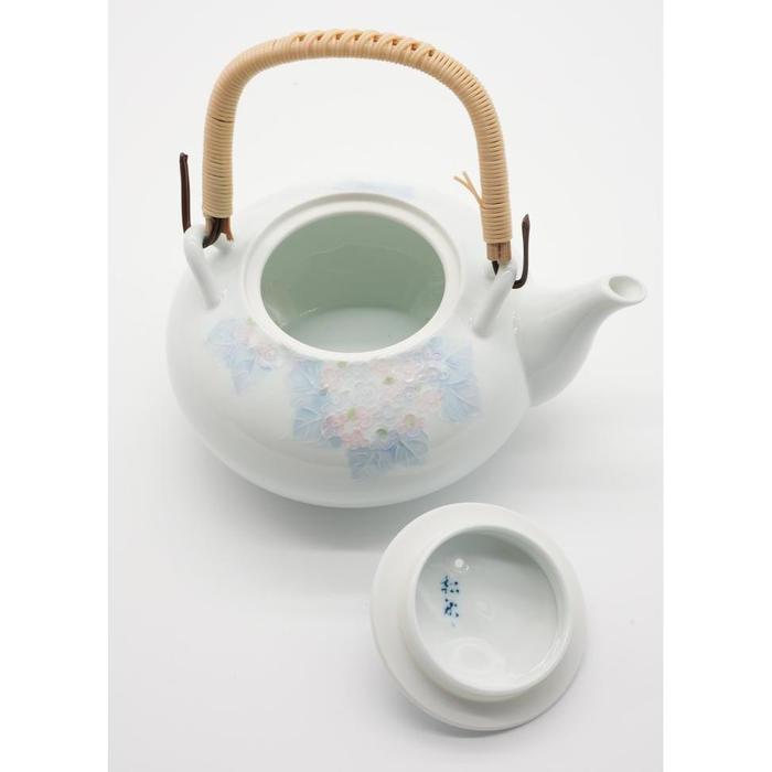 VINTAGE - Japanese Arita Ware Celadon-Style Porcelain Teapot with Raised Hydrangea Design