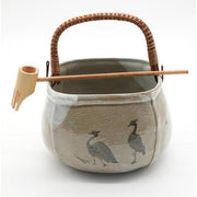 VINTAGE - Japanese Stoneware Teoke-Style Water Vessel with Bamboo Handle