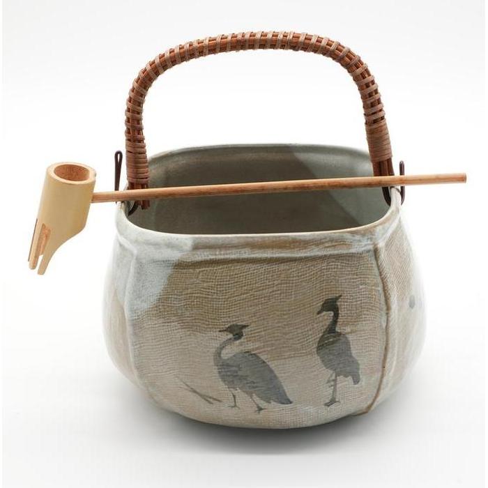 VINTAGE - Japanese Stoneware Teoke-Style Water Vessel with Bamboo Handle