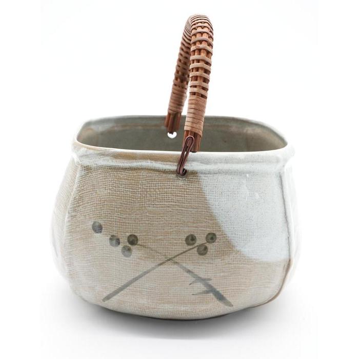 VINTAGE - Japanese Stoneware Teoke-Style Water Vessel with Bamboo Handle