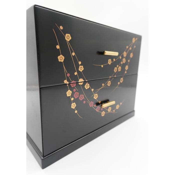 VINTAGE - Japanese Black Two-Drawer Jewelry Chest with Plum Blossom Design