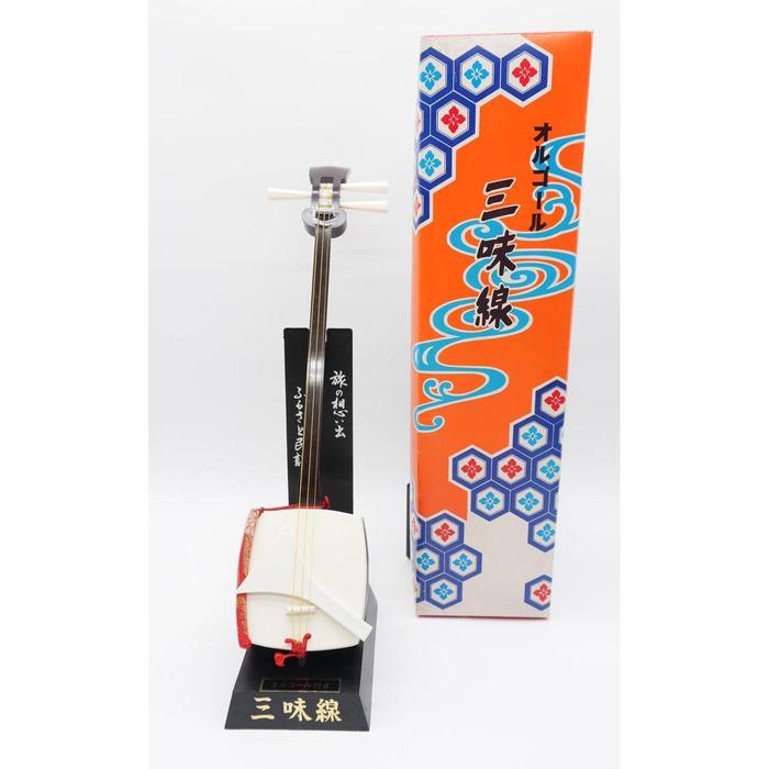 VINTAGE - Japanese Shamisen-Shaped Music Box with Stand and Original Box
