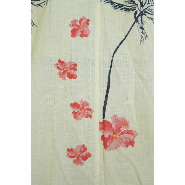 VINTAGE Cream Yukata with Hibiscus and Palm Tree Pattern, For Height 158-168cm (maximum height for those who don't require an ohashori)