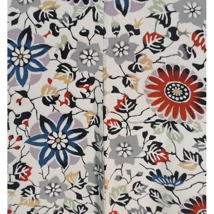 VINTAGE White Haori with Navy Blue, Burgundy and Gray Floral Pattern