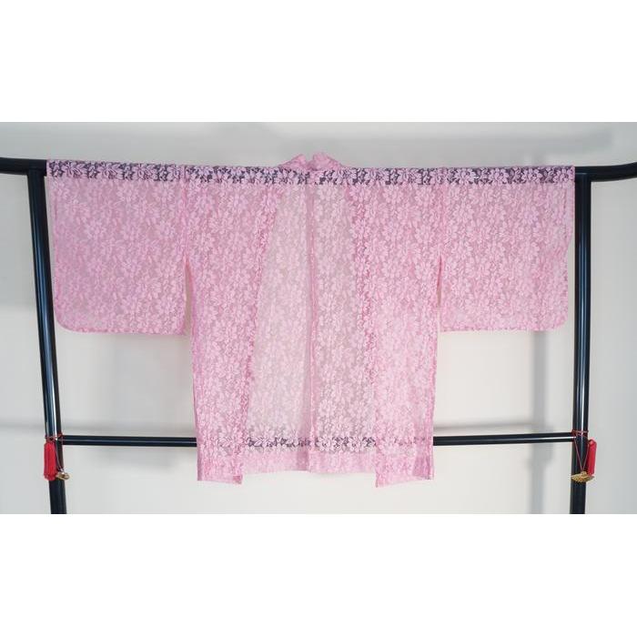 VINTAGE Pink Haori with Delicate Floral Lace Pattern and Subtle Shimmer