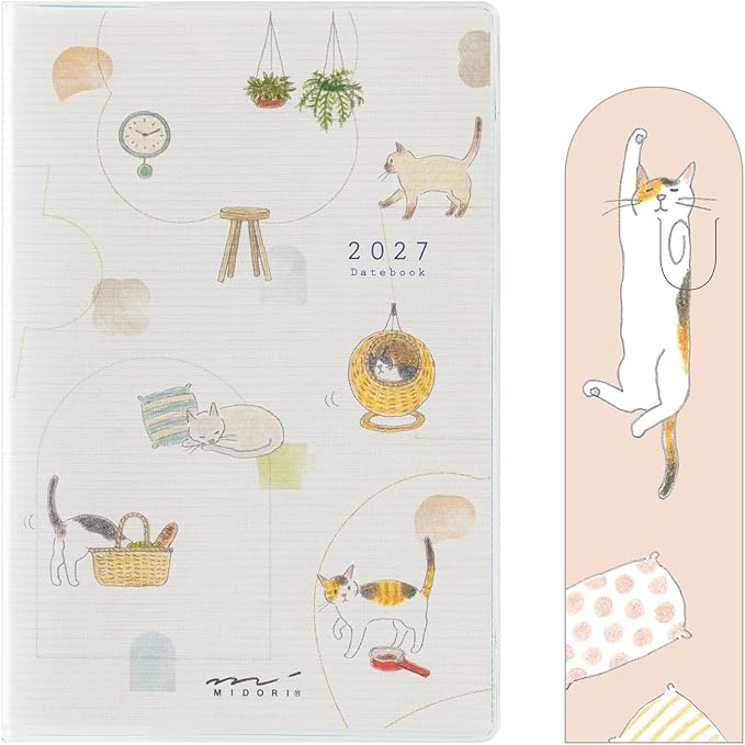 MIDORI Pocket Diary 2027 Cat Pattern – A6 / B6 / Slim / Mini