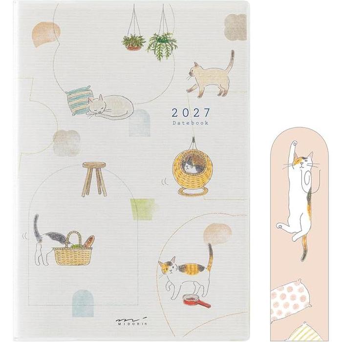 MIDORI Pocket Diary 2027 Cat Pattern – A6 / B6 / Slim / Mini