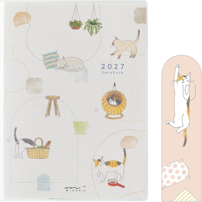 MIDORI Pocket Diary 2027 Cat Pattern – A6 / B6 / Slim / Mini