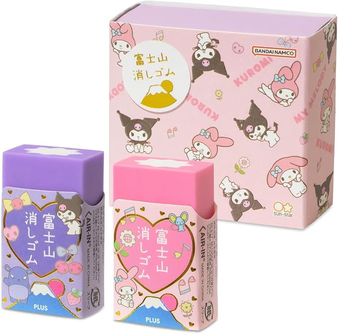 PLUS Air-In Mt. Fuji Eraser Sanrio Characters – Limited 2-Piece Set, 4 Designs