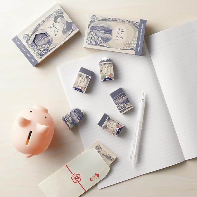 PLUS AIR-IN Mount Fuji Eraser Limited Banknote Edition – Dark Green Fuji, 2-Piece Set