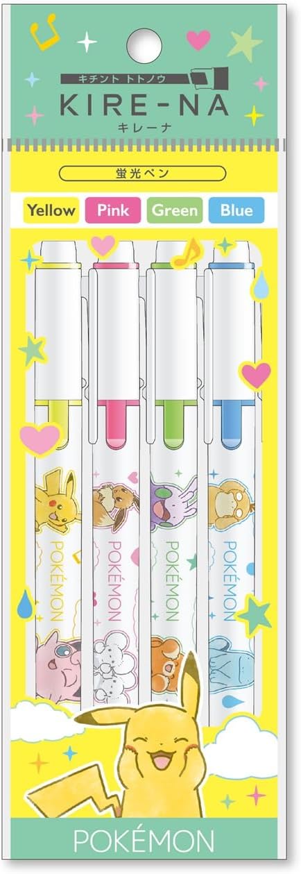 SHOWA NOTE Pokémon KIRE-NA Highlighter – 4-Color Set, 2 Color Sets