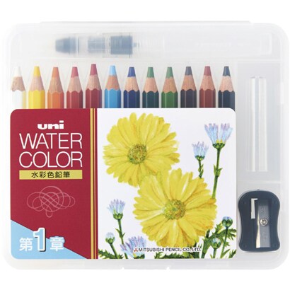 uni Mitsubishi Pencil Watercolor Colored Pencils 12 Colors – Compact Set, Basic Tone / Nature Tone