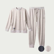Colantotte RESNO MAGNE Recovery Wear PLUS Long-Sleeve Top and Pants Set, Magnetic Recovery Sleepwear, Heather Beige, Unisex