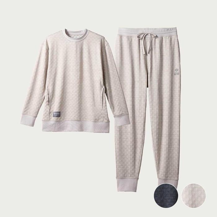 Colantotte RESNO MAGNE Recovery Wear PLUS Long-Sleeve Top and Pants Set, Magnetic Recovery Sleepwear, Heather Beige, Unisex
