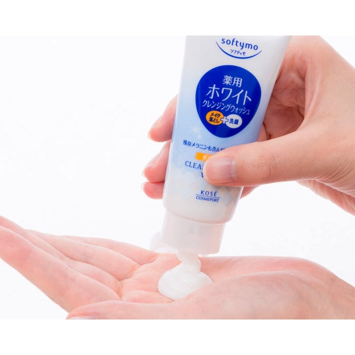 SOFTYMO CLEANSING FOAM WHITE Brightening cream for washing face and removing make-up 2in1 with vitamin C and soy milk 190g [With alcohol]