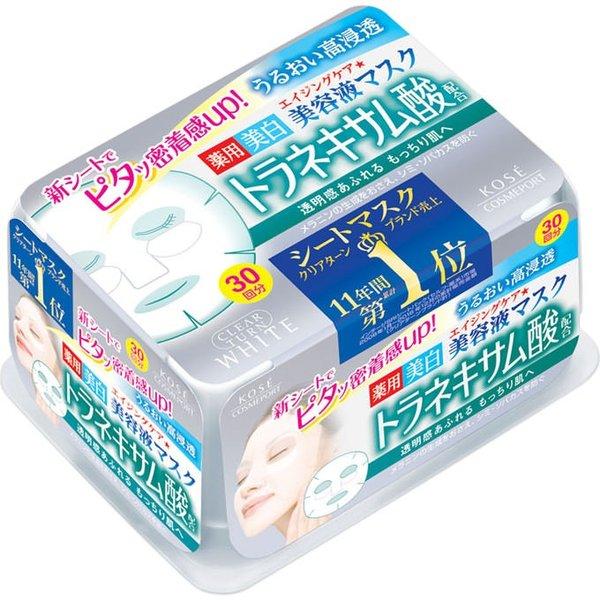 KOSE Clear Turn - Whitening and anti-aging sheet mask with tranexamic acid (30 pieces) [Alcohol-free]